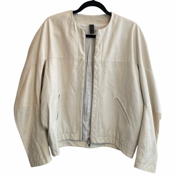 Maria Cornejo Lambskin Leather Full Zip Koya Bomber Jacket Cream Size M - Picture 2 of 12